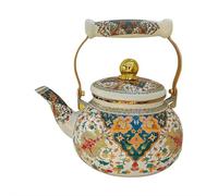 Vintage Enamel Tea Kettle Floral Enamel Teapot Arabic Moroccan Porcelain Enameled Whistling Teakettle Turkish Hot Water Teapot with Cool Handle for Kitchen/Home/Afternoon Tea