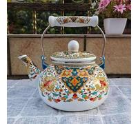 Vintage Enamel Tea Kettle, Floral Enamel Teapot, Porcelain Enameled Whistling Teakettle Turkish Hot Water Teapot with Cool Handle for Kitchen Stovetop