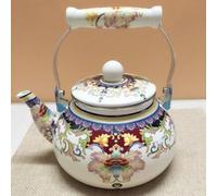 Vintage Enamel Tea Kettle, Floral Enamel Teapot, Porcelain Enameled Whistling Teakettle Turkish Hot Water Teapot with Cool Handle for Kitchen Stovetop