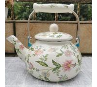 Vintage Enamel Tea Kettle, Floral Enamel Teapot, Porcelain Enameled Whistling Teakettle Turkish Hot Water Teapot with Cool Handle for Kitchen Stovetop