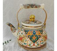 Vintage Enamel Tea Kettle, Floral Enamel Teapot, Porcelain Enameled Whistling Teakettle Turkish Hot Water Teapot with Cool Handle for Kitchen Stovetop