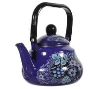 Vintage Enamel Teapot Blue Peacock Floral Pear-Shaped Kettle with Heat-Resistant Handle for Kitchen Stove Boiling Hot Water Portable Lightweight Tea Pot for Coffee and Soup