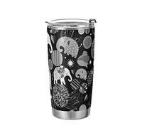 Vintage Enamored Elephants Elephant Circles Flowers on Dark Tumbler with Lid and Straw, BPA-Free Vacuum Insulated Thermal Coffee Mug 20oz,Stainless Steel Double Wall Travel Cup Water Bottle