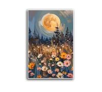 Vintage Enchanted Wildflowers Wall Art Decor Gothic Dark Academia Poster Woodland Art The Mystical Full Moon Oil Painting Print Canvas for Bedroom Living Room Home Decoration