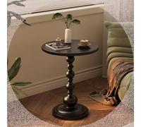 Vintage End Table for Small Spaces Metal Pedestal Side Table Round Accent Table Unique Coffee Drink Table Cocktail Table for Living Room Bedroom Balcony 21inch/50cm Height(BlackSmall)