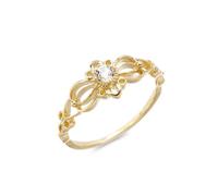 Vintage Engagement Ring, Cute Rings Set Hollow Flower Pattern Solitaire White Topaz Gold 18.1K Yellow Gold Size M 1/2