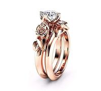 Vintage Engagement Ring Lotus Flower Leaf Shank Imitation Diamond Statement Eternity Rings Couple Ring,Rose Gold,Size6 Stylish Fashion with nice