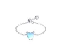 Vintage Engagement Ring Set, Gothic Wedding Ring Adjustable Chain Design with Solitaire 0.75ct Heart Moonstone White Gold Platinum Size S 1/2