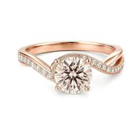 Vintage Engagement Ring Set, Rose Gold Promise Ring 14K Twisted Band with Moissanite Size P 1/2