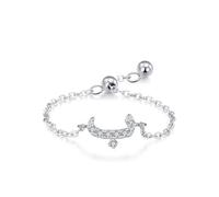 Vintage Engagement Ring Set, Women's Wedding Rings Adjustable Chain Arabic Alphabet Design with Round Moissanite 18K White Gold Size L 1/2