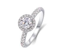 Vintage Engagement Rings, Gothic Wedding Ring Half Eternity with 6-Prong Round Moissanite 0.4ct 18.1K White Gold Size O 1/2