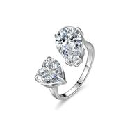 Vintage Engagement Rings, Stackable Silver Rings with 6ct Heart and Pear Shape Moissanite Platinum Size H 1/2