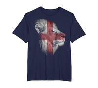Vintage England Flag on Realistic Lion Head T-Shirt, Men's Big and Tall, Navy Blue, 5X Tall