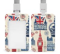 Vintage England London Big Ben Red Blue Crown ID Badge Holder with Lanyard Name Card Holders for Nurse Teacher Officer