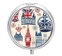 Vintage England London Big Ben Red Blue Crown Pill Box 3 Compartment Small Portable Medicine Case Pill Organizer for Pocket Purse