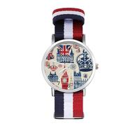 Vintage England London Big Ben Red Blue Crown Sport Watch for Men Women Nylon Strap Wrist Watch Analog Quartz Watch