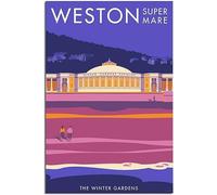 Vintage England Weston Super Mare Winter Gardens Travel Poster Art Print Retro Wall Art Canvas Poster Room Decor Home Decor Unframed 30x45cm