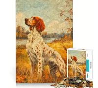 Vintage English Setter Oil Jigsaw Puzzle 1000 Mental Recall Game High Accuracy Cutting Craft Interactive Brain Challenge for Home (38x26cm)