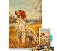 Vintage English Setter Oil Jigsaw Puzzles 1000 Mental Focus Game Precision Cut Smooth Edges Meaningful Connection Building Game (50x75cm)
