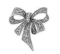 Vintage Engraved Bow Brooch, Gold/Silver Tone Crystal Ribbon Lapel Pin, Antique Filigree Statement Jewelry