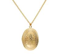 Vintage Engraved Flower Empaistic Photo Locket Pendant Necklaces Dainty Gold Silver Oval Round Heart Locket Hold Photo Picture Clavicle Chain Necklace for Women Men Souvenir Memorial Jewelry, M, Zinc