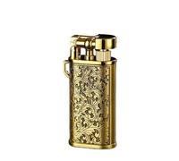 Vintage Engraved Metal - Refillable Butane Lighter with Adjustable Soft Flame and Old-Style Grinding Wheel for Candles, Home, Camping (Fuel Not Included)(Gold6)
