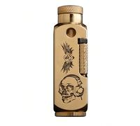 Vintage Engraved Skull Pipe Trench Lighter Reusable Soft Flame Copper Trench Retro Kerosene Lighter for Daily Carry (Skull 1)