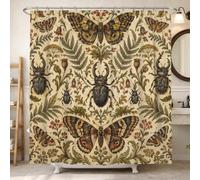 Vintage Entomology Botanical Butterfly Beetle Shower Curtain 62x72 Inch