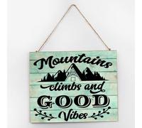 Vintage Established Wood Sign Mountains Climbs And Good Vibes Antique Wood Plaque Sign Quote Decorative Wall Decoration Signs for Nursery Pantry 10x12 Inch