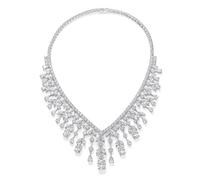 Vintage Estate Art Deco Style Design Bridal Jewelry Multi Teardrop AAA CZ Statement Spray Bib Collar Necklace For Women Silver Plated
