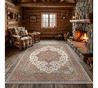 Vintage Ethnic Area Rug Beige Terracotta Rug 120 x 180 cm | Rug Non-Slip Persian Distressed Floral Non-Shedding Carpet Beige for Entrance Kitchen