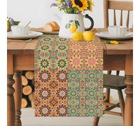 Vintage Ethnic Flower Pattern Table Runner 72 Inches Long, Boho Moroccan Traditional Style Washable Table Runners Heat-Insulation Kitchen Dining Table Decorations for Home Party Decor 13x72in