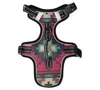 Vintage Ethnic Native Southwest American, Tribal Indian Aztec Textiles No Pull Vest Harness, Padded Reflective Adjustable Harnesses for Small to Large Dogs Cats with Leash Clips Easy Control Handle S