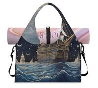 Vintage Ethnic Oceans Ship Sports Duffle Bag with Shoe Compartment Weekend Overnight Bags Tote Cabin Luggage Bag for Gym Yoga Travel