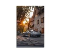 Vintage European 911 Carrera 992 & Countryside Landscape Sunset Sports Car Poster Poster Decorative Painting Canvas Wall Posters And Art Picture Print Modern Family Bedroom Decor Posters 16x24inch(40