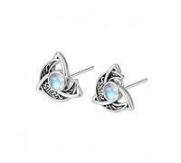 Vintage European & American Moon Earrings, Silver Celtic Knot Shape, Carved Imitation Moonstone with Complex Interwoven Patterns, Ideal for Music Performances