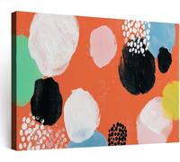 Vintage European Canvas Prints 100L x 75W cm, Custom Framed Abstract Geometric Colour Block Polka Dots Photo Wall Art, Waterproof Sunset Orange Picture Gifts Decoration for Living Room Bedroom Hallway