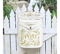 Vintage European-Style Wrought Iron Letterbox Creative Household Suggestion Box, Wall-Mounted Decorative Storage for Outdoor Gardens, Courtyard (Gold/White)