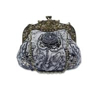 Vintage Evening Pearl Clutch for Women Bridal Wedding Purse Rhinestone Handbag Exquisite Handmade Floral Shoulder(Dark Grey)