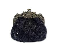 Vintage Evening Pearl Clutch for Women Bridal Wedding Purse Rhinestone Handbag Exquisite Handmade Floral Shoulder(Black)