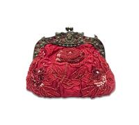 Vintage Evening Pearl Clutch for Women Bridal Wedding Purse Rhinestone Handbag Exquisite Handmade Floral Shoulder(Red)