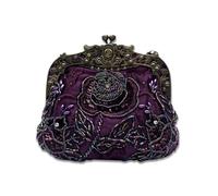 Vintage Evening Pearl Clutch for Women Bridal Wedding Purse Rhinestone Handbag Exquisite Handmade Floral Shoulder(Purple)