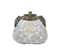 Vintage Evening Pearl Clutch for Women Bridal Wedding Purse Rhinestone Handbag Exquisite Handmade Floral Shoulder(Silver)