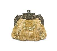 Vintage Evening Pearl Clutch for Women Bridal Wedding Purse Rhinestone Handbag Exquisite Handmade Floral Shoulder(Gold)