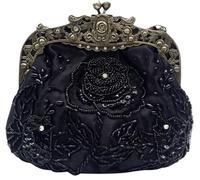 Vintage Evening Pearl Clutch for Women Bridal Wedding Purse Rhinestone Handbag Exquisite Handmade Floral Shoulder(Black)
