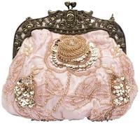 Vintage Evening Pearl Clutch for Women Bridal Wedding Purse Rhinestone Handbag Exquisite Handmade Floral Shoulder(Champagne)