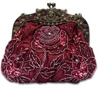 Vintage Evening Pearl Clutch for Women Bridal Wedding Purse Rhinestone Handbag Exquisite Handmade Floral Shoulder(Wine Red)