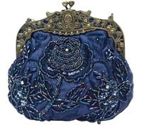 Vintage Evening Pearl Clutch for Women Bridal Wedding Purse Rhinestone Handbag Exquisite Handmade Floral Shoulder(Blue)