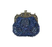 Vintage Evening Pearl Clutch for Women Bridal Wedding Purse Rhinestone Handbag Exquisite Handmade Floral Shoulder(Blue)