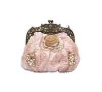 Vintage Evening Pearl Clutch for Women Bridal Wedding Purse Rhinestone Handbag Exquisite Handmade Floral Shoulder(Champagne)